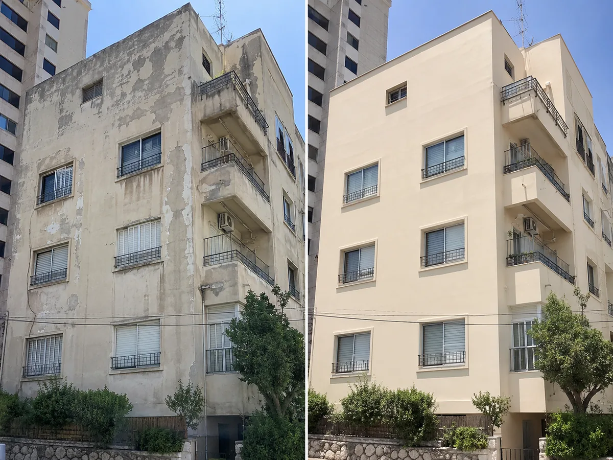 לפני ואחרי שיקום חזית בניין