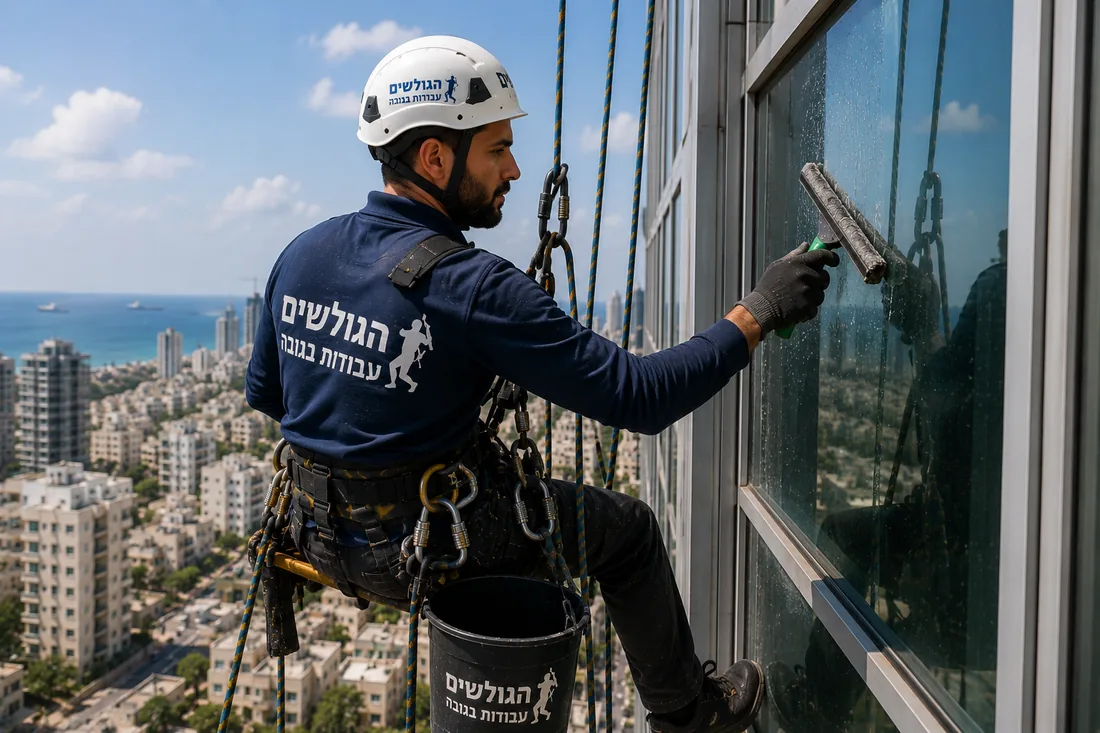 ניקוי חלונות חיצוניים בגובה